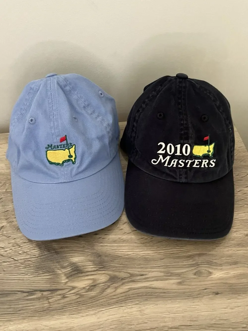 Lot of 2 Masters Golf strapback hat 2010 navy blue light blue American Needle